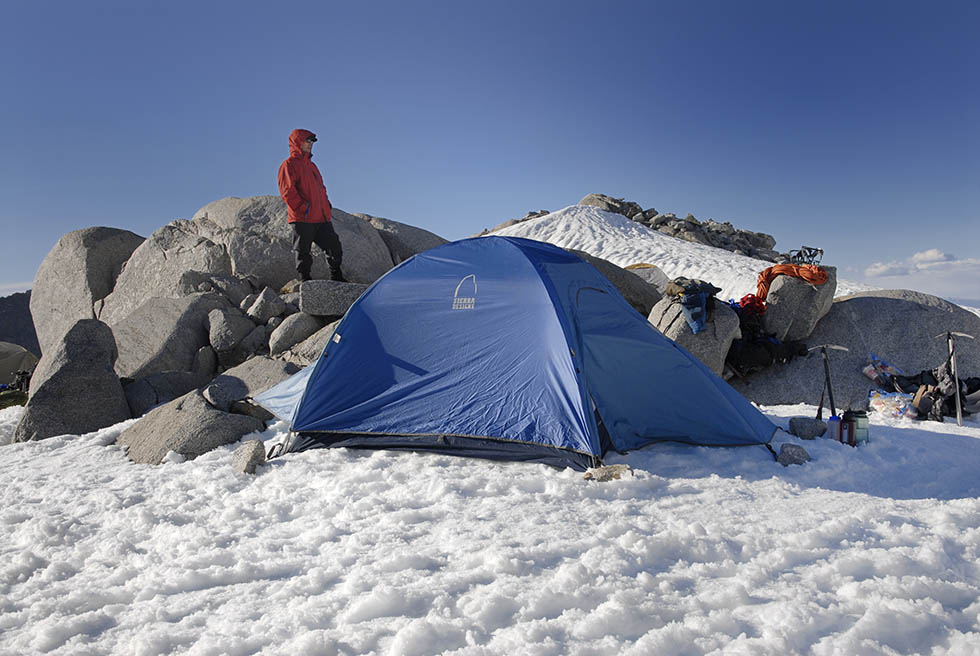 Setting up camp on the Palisade Glacier