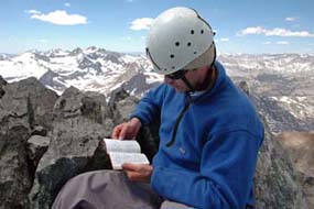 Checking out the Mt Ritter's Summit Register
